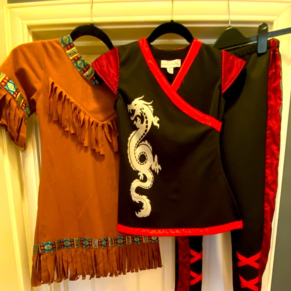 2 Costumes: Girls Ninja and Native American Size 10